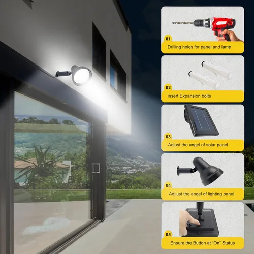 Vista 7 de SUNLONG Focos solares para exteriores, impermeables, brillantes, luz de pared LED, luz de inundación de seguridad, alimentada por energía solar