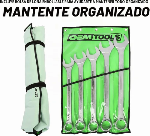 Vista 3 de OEMTOOLS 22101 Juego de llaves combinadas SAE Jumbo de 5 piezas, juego de llaves combinadas grandes, tamaños SAE