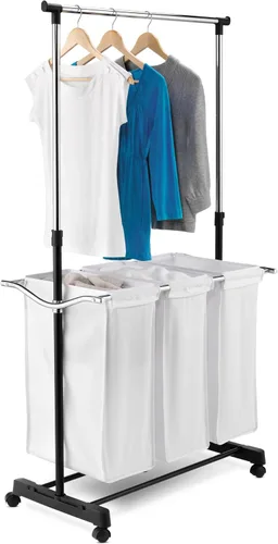Vista 3 de Honey-Can-Do Carrito de lavandería rodante con barra colgante