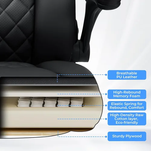 Vista 5 de VANSPACE Silla ejecutiva de oficina grande y alta, 450 libras, sillas de escritorio resistentes con soporte lumbar ajustable, respaldo alto, silla