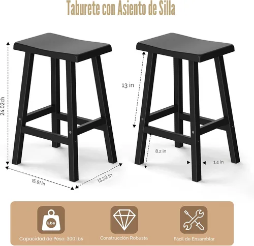 Vista 3 de PatioZen Taburetes de bar, 24", negro, juego de 2