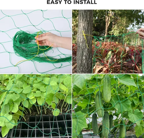 Vista 5 de Kikhope Red de enrejado para plantas trepadoras, 3 paquetes de 5.9 pies x 5.9 pies, red de enrejado de jardín resistente para pepino, vid, tomate