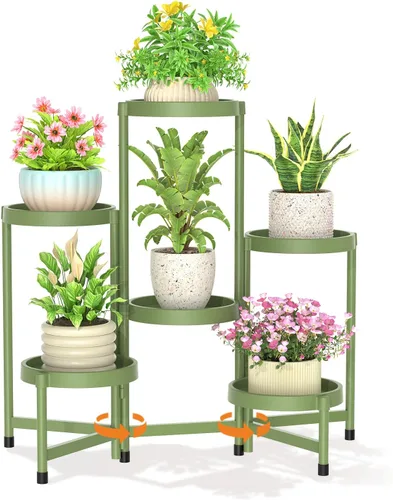 Vista 24 de LASZOLA Soporte plegable de 3 niveles para plantas de interior para múltiples macetas grandes, estante ajustable alto y resistente con estantería