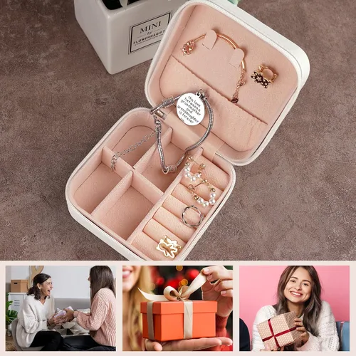 Vista 7 de Joyero personalizado para mujer, joyero de viaje personalizado con nombre, organizador de joyas de viaje para anillos, aretes, collares, regalos
