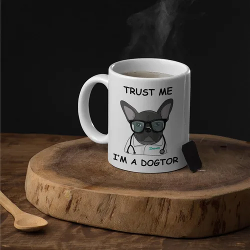 Vista 4 de Trust Me, I'm a Dogtor - Bulldog francés - Taza para amantes de los perros - Taza para perros - Decoración de bulldog francés - Regalos de bulldog