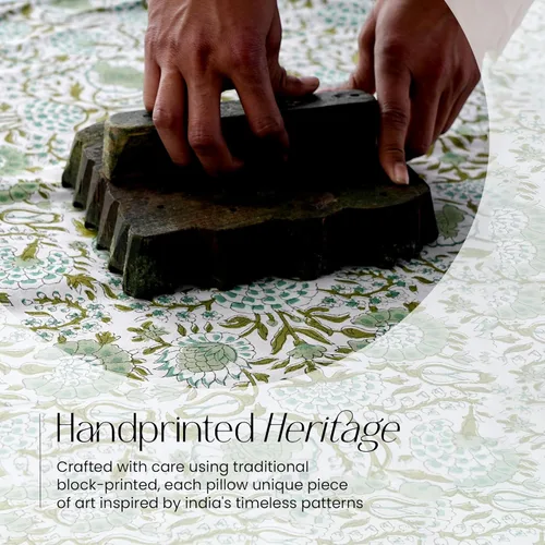 Vista 5 de CPC Funda de Cojín Verde Ágata 100% Algodón con Estampado en Bloque 12x20 pulgadas, Funda de Almohada Floral Boho Hecha a Mano, Ropa de Cama