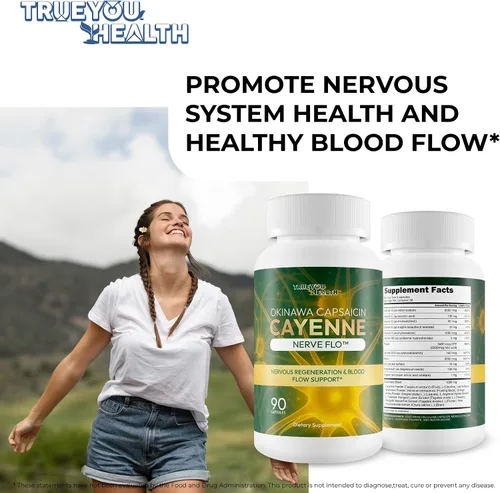 Vista 6 de Okinawa Capsaicina Cayenne Nerve Flo - Nuestro mejor suplemento de neuropatía, memoria y presión - Suplemento de pimienta de cayena para apoyo
