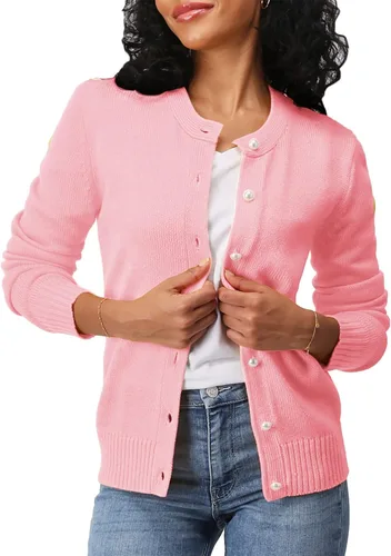 Vista 2 de OSABASA Women's Casual Slim Fit Cardigan Sweaters Long Sleeve Button Down Lightweight Waist Length