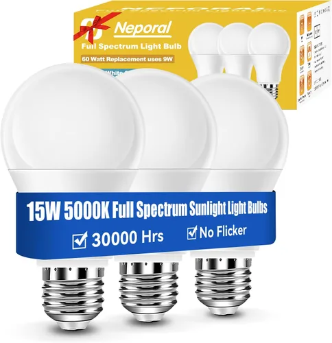 Vista 8 de Neporal - Foco de luz de espectro completo de 15 W, focos de luz solar natural sin UV de 2700 K, foco LED de 15 W equivalente a 100 W, CRI 90+, sin