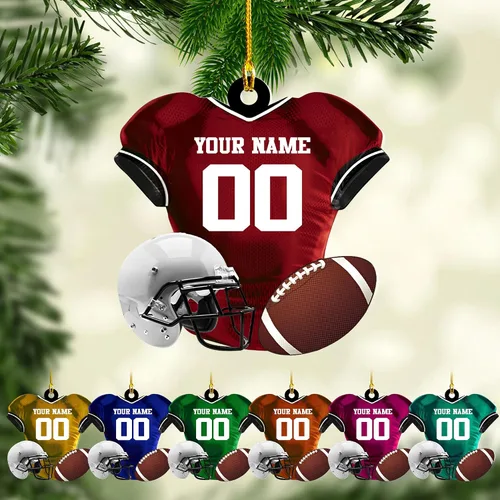 Vista 12 de Adornos de fútbol de Navidad personalizados, adornos de fútbol 2025 para árbol de Navidad, decoraciones navideñas acrílicas, adorno de jugador