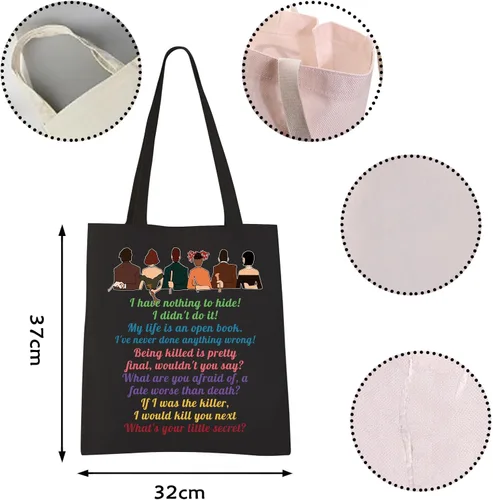 Vista 4 de VAMSII Clue the Movie Tote bag Murder Mystery Shoulder Bag Mrs. White Quote Bolsa de compras de comestibles Bolso secreto negro