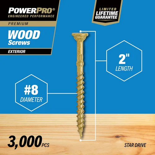 Vista 4 de Power Pro Tornillos de madera para exteriores de alta calidad, tornillos de cubierta multiusos #8 x 2 pulgadas para proyectos al aire libre, broca