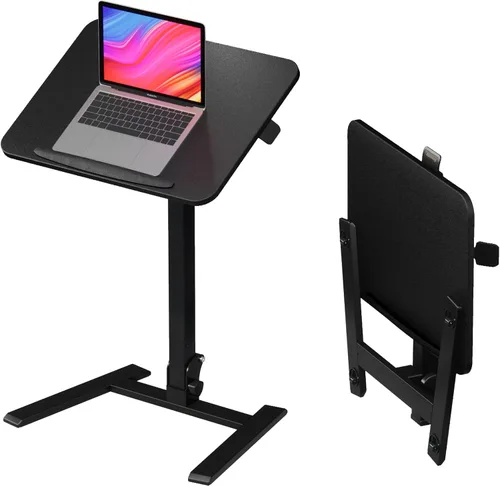Vista 11 de alawooder 25" Mobile Folding Desk: Pneumatic Sit-Stand, No Assembly Escritorio para portátil con ruedas ajustables de 29 a 42 pulgadas, ruedas Marrón
