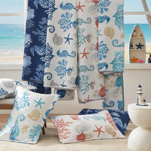 Vista 6 de LEAONME Coastal Juego de Edredón Tamaño Twin - Colcha Reversible de Microfibra Ligera, 68''x86'', Coral, Incluye 1 Funda de Almohada