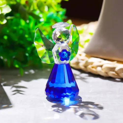 Vista 5 de YWHL Figura decorativa de ángel de cristal azul, estatua de guardián de cristal, regalo bonito de adorno de ángel para mujer
