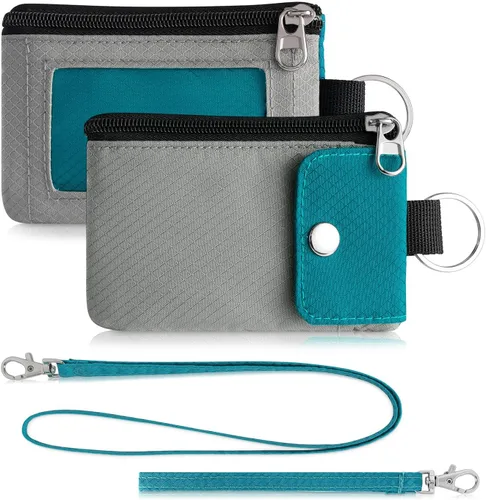 Vista 47 de Artpaxy Cartera minimalista para hombres y mujeres, llavero con bloqueo RFID, con cremallera, pequeña cartera con ventana de identificación, 2