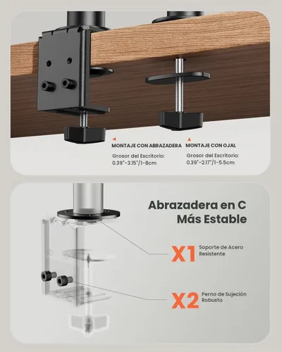 Vista 10 de ErGear - Soporte para dos monitores, resistente y ajustable, montaje de escritorio para monitores de hasta 32 pulgadas, altura totalmente ajustable