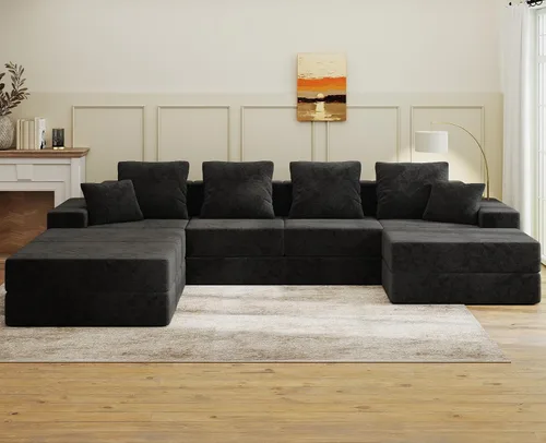 Vista 23 de Living&Giving Sofá seccional en forma de nube para sala de estar, sofá modular sin huesos con 1 otomano, el asiento central se puede combinar