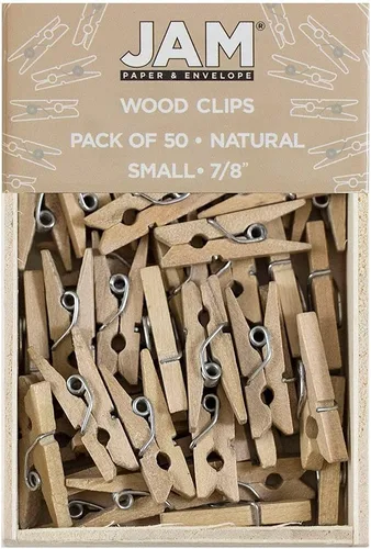 Vista 30 de JAM Papel® Mini Madera Ropa Pin Clips – 1 1/8" & 7/8 – 50 por caja, Blanco