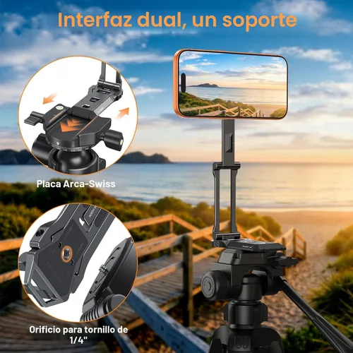 Vista 3 de OMOTON TP06 Pro [Cordón equipado] para gancho MagSafe para trípode con parte trasera magnética y base Arca-Suiza, rotación de 360° con tornillo