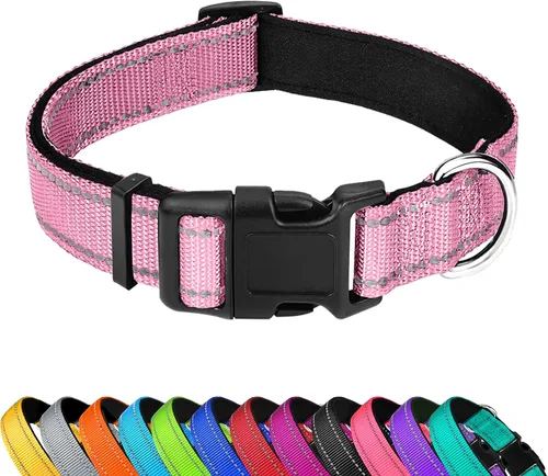 Vista 18 de Collar reflectante para perro, ajustable de neopreno suave acolchado de nailon para mascotas con hebilla para cachorros y perros pequeños, gatos