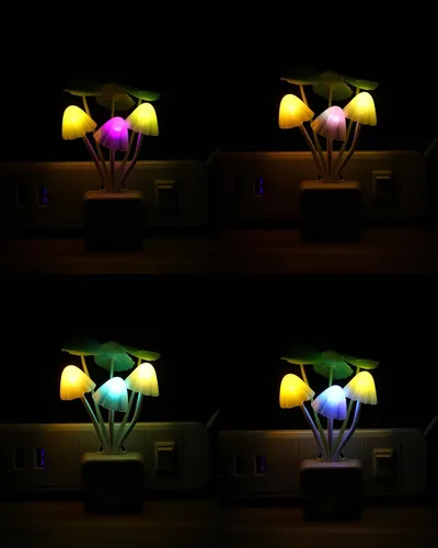 Vista 2 de Lámpara de noche con sensor LED Rienar, lámpara de ensueño en forma de hongo con cambio de color, enchufe LED