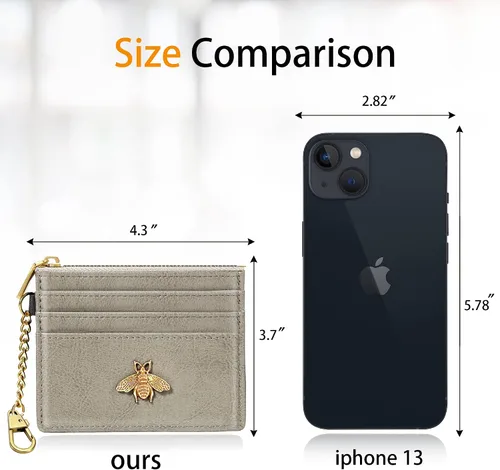 Vista 41 de SEAVILIA Tarjetero llavero cartera para mujer con ventana de identificación RFID monedero regalo abeja delgada minimalista pequeña cartera