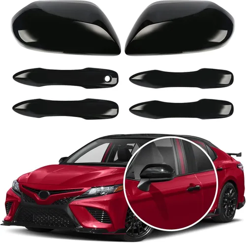 Vista 9 de Tapas negras para espejo de puerta lateral + cubiertas de manija de puerta de repuesto para accesorios Toyota Camry 2018, 2019, 2020, 2021, 2022