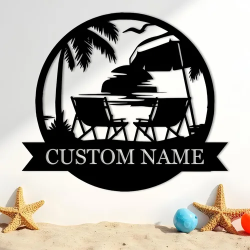 Vista 9 de Letreros de faro de metal personalizados Arte de pared de cabina al aire libre personalizado para playa costera Letrero de apellido Regalo