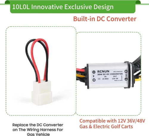 Vista 8 de 10L0L Kit de luces para carrito de golf para Yamaha G14 G16 G19 G22 - Kit de faros delanteros y luces traseras legales de calle con convertidor