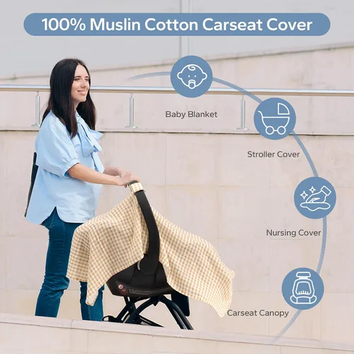 Vista 3 de Fundas de asiento de automóvil 100% muselina de algodón para bebés, funda universal para asiento de automóvil de bebé, cubierta de asiento