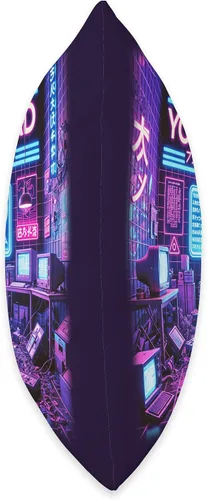 Vista 2 de It's All In Your Head Cyberpunk - Almohada estética japonesa con ondas de vapor