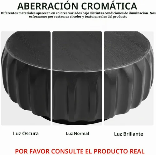 Vista 7 de Mesa de centro de tambor de 31.5 pulgadas, moderna mesa de té acanalada única, mesa de centro redonda de madera contemporánea con mesa central Negro