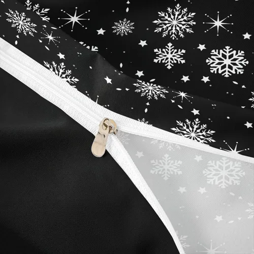 Vista 6 de Juego de funda de edredón de Navidad, copos de nieve para niños y niñas, funda de edredón en blanco y negro, tamaño individual, funda de edredón