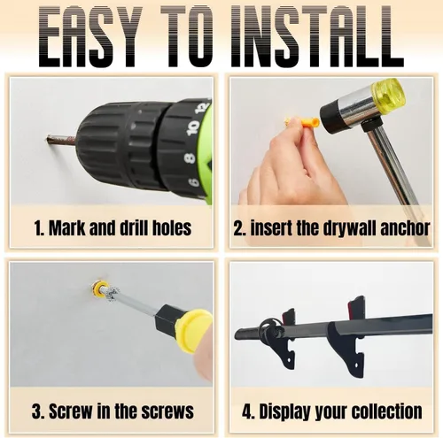Vista 8 de Juego de 2 ganchos de espada para montaje en pared, soporte ajustable para Katana Wakizashi Tanto Genji Sword Arms Rack