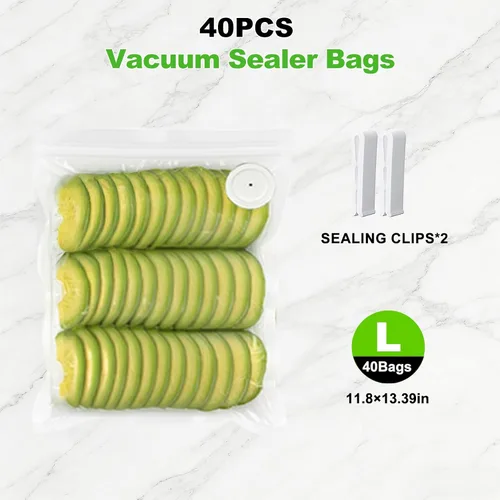 Vista 4 de Sellador al Vacío para Alimentos y Bolsa de Sellado al Vacío Grande (11.8×13.4in), 40 Bolsas de Sellado al Vacío Reutilizables y 2 Clips de Sellado