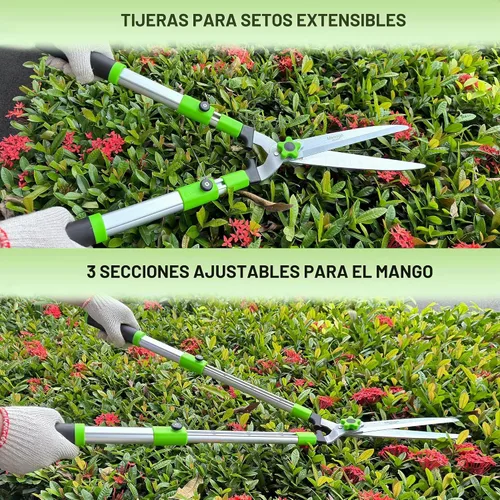 Vista 6 de Tijeras extensibles para setos, recortadora de jardín profesional con hoja recta, mango ajustable para bordes, arbustos y podas, cortadores