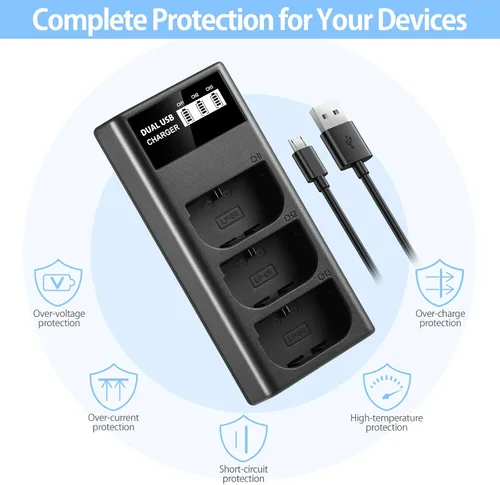 Vista 3 de ENEGON LP-E6 LP-E6N LP-E6NH Cargador USB LCD de triple ranura para Canon EOS 5D Mark II III y IV, 70D, 5Ds, 6D, 5DsR, 80D, 7D y 7D Mark II, EOS 60D