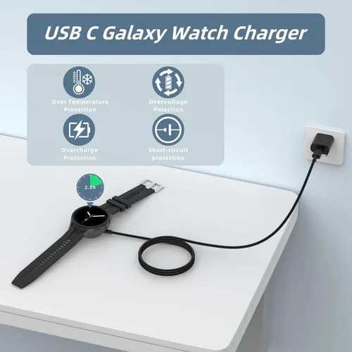 Vista 8 de Cargador USB-C de 3.3 pies compatible con Samsung Galaxy Watch 8/8 Classic/7/Ultra/6/6 Classic/5/5 Pro/4/4 Classic/3/Active 2/Active, cable de carga
