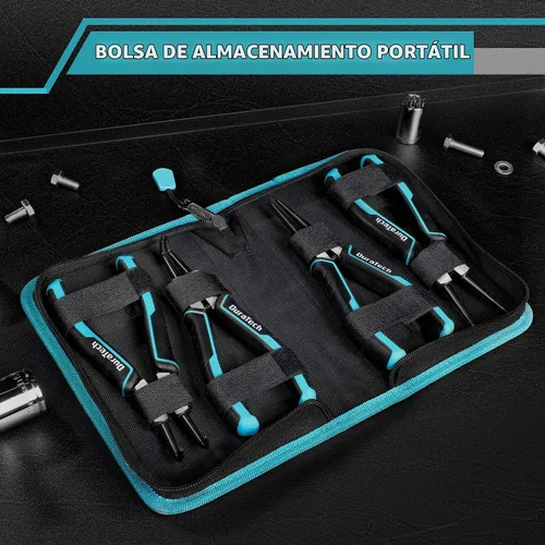 Vista 6 de DuraTech Juego de 4 piezas de alicates para anillos de retención, 7 pulgadas, kit de alicates para circlips internos y externos resistente