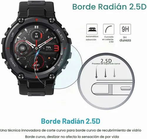 Vista 4 de Diruite Suoman - Paquete de 4 protectores de pantalla para Amazfit T-Rex 2, antiarañazos, dureza 2.5D 9H, película protectora de pantalla de vidrio