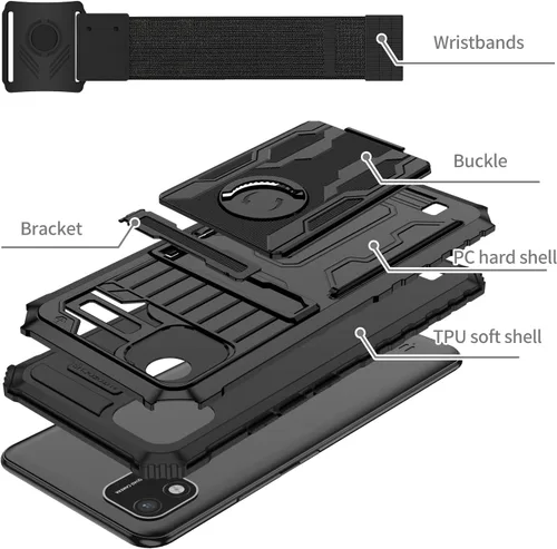 Vista 2 de Funda compatible con Redmi A1, soporte integrado compatible con Redmi A2 a prueba de golpes, funda protectora 2 en 1, color negro