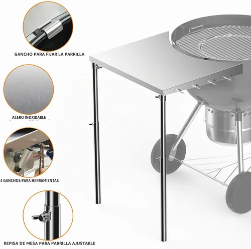 Vista 4 de Stanbroil Mesa de Trabajo de Acero Inoxidable se Ajusta a Todas las Parrillas de Carbón Tipo Kettle Weber de 18", 22" y Otras Parrillas de Carbón