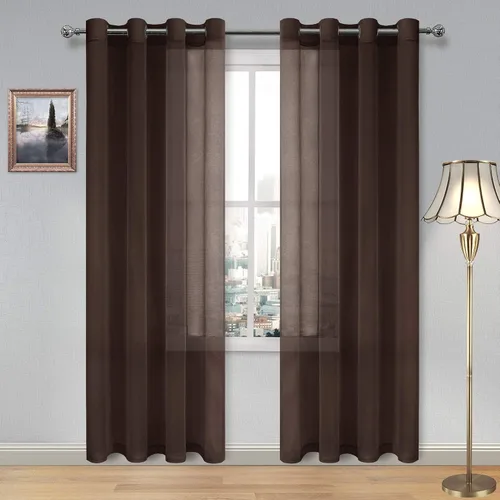 Vista 187 de DWCN Cortinas traslúcidas color verde frijol para sala de estar y dormitorio - Cortinas voile con aspecto de lino sintético con ojales en la parte