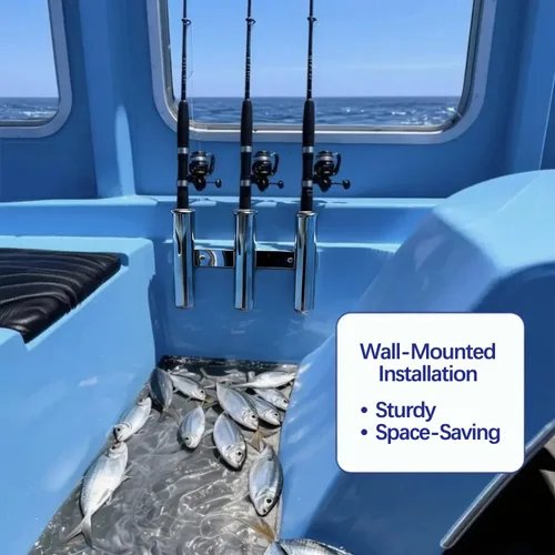 Vista 3 de Marine Boat - Soporte para caña de pescar de acero inoxidable con 3 cañas, 3 cañas, barco de pesca marina, acero inoxidable, soportes laterales