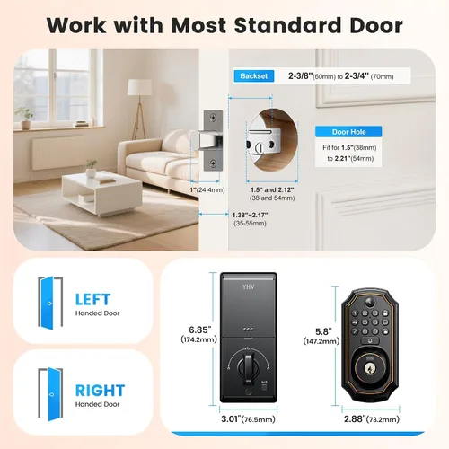 Vista 8 de Cerradura de puerta de entrada sin llave con cámara, cerradura inteligente electrónica, teclado de huellas dactilares, cerrojo con código, control