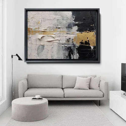 Vista 4 de Black and White 3D Texture Wall Art - Abstract Texture Painting - Modern Black and White Wall Art - Contemporary Texture Wall Decor
