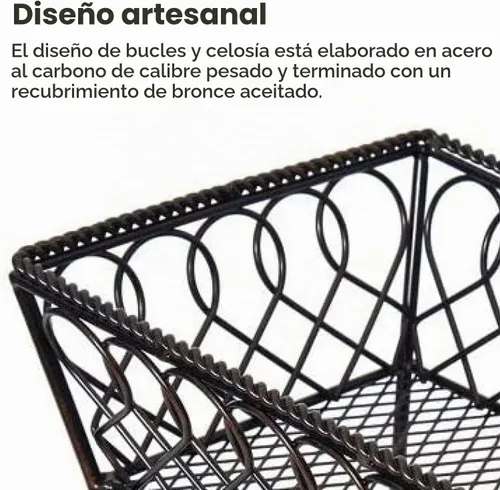 Vista 3 de [Usado] Gourmet Basics by Mikasa Cesta de frutas para encimera de 2 niveles, con bucle y celosía, almacenamiento redondo de metal para cocina o mesa