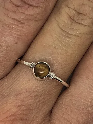 Vista 6 de Tiger Eye Round Stone Delicate Ring 925 Sterling Silver Vintage Tribal Gipsy Boho Look