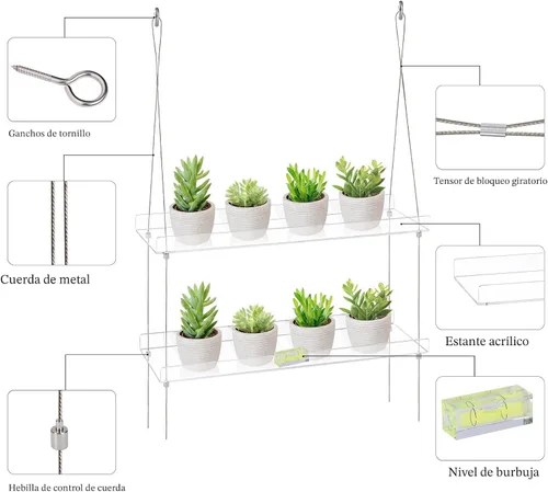Vista 4 de Sumerflos Cajas de ventana de acrílico de 2 niveles para ventana de cocina, dormitorio, sala de estar, 16 pulgadas, flores de pared de 16 pulgadas